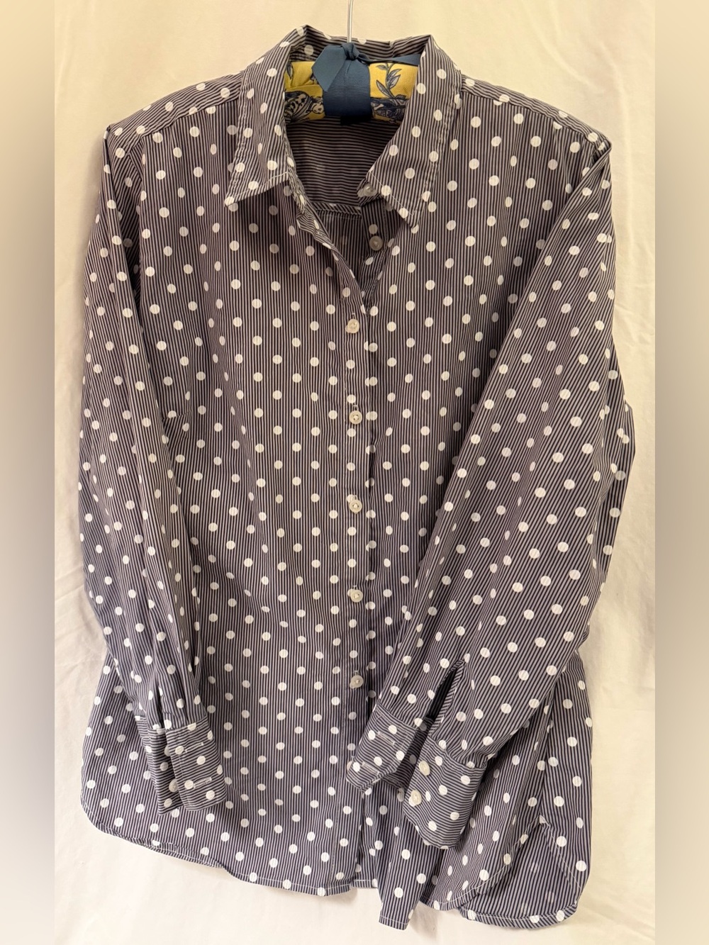 Ann Taylor Navy and White Polka Dot Button-Down Shirt